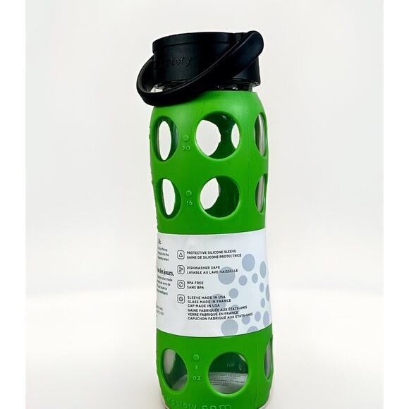 LIFEFACTORY 22 oz Glass Water Bottle With Silicone Sleeve Screw Top -Moss Green - Picture 2 of 6